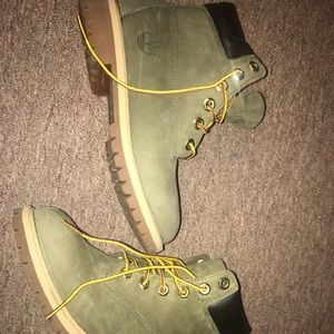 CAMO GREEN and tan Timberland boots